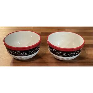 2 Cracker Barrel Susan Winget Day Break White Black Rooster Cereal Soup Bowls